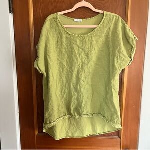 100% Linen Mossy Green Lightweight Italian Scoop Neck Top